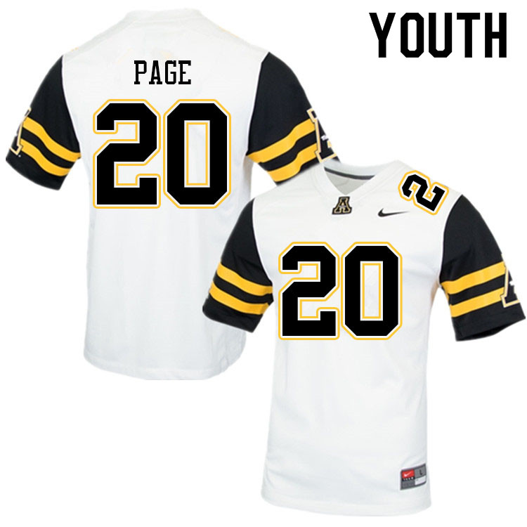Youth #20 Tyler Page Appalachian State Mountaineers College Football Jerseys Sale-White - Click Image to Close